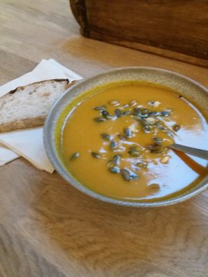 Seasonal soup (pumpkin) at California Kitchen - Norrebrogade in Copenhagen