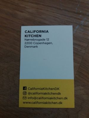 business card at California Kitchen - Norrebrogade in Copenhagen