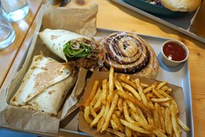 Kebab + fries + Cinnamon Roll at Season Square in Paris