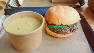 Quinoa burger and soup at Season Square in Paris