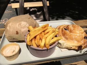 Fries burger and chocolat roll  at Season Square in Paris