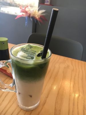 Iced matcha with oat milk at Tombo in South West London