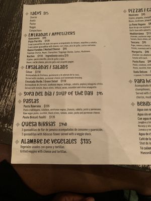 Menu  at La Rana Vegana in Cabo San Lucas