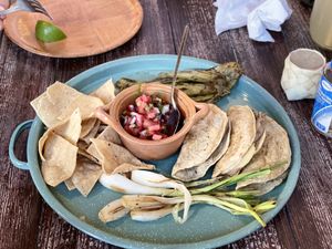 Taco plate at La Rana Vegana in Cabo San Lucas