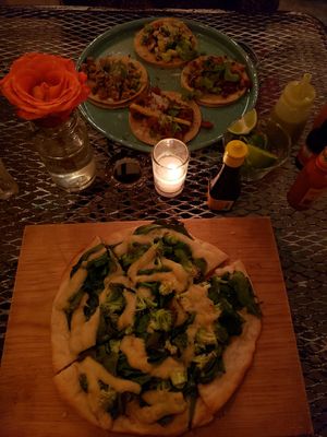 Tacos and pizza at La Rana Vegana in Cabo San Lucas