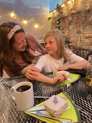 Lavender cake, key lime pie and cozy vibes   at La Rana Vegana in Cabo San Lucas