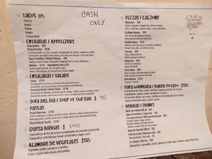 Menu at La Rana Vegana in Cabo San Lucas