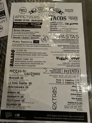 Menu  at La Rana Vegana in Cabo San Lucas