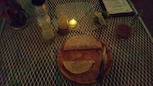 Taco and quesedilla, with almond cheese at La Rana Vegana in Cabo San Lucas