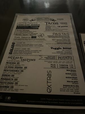 Menu  at La Rana Vegana in Cabo San Lucas