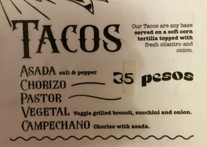 Menu closeup   at La Rana Vegana in Cabo San Lucas