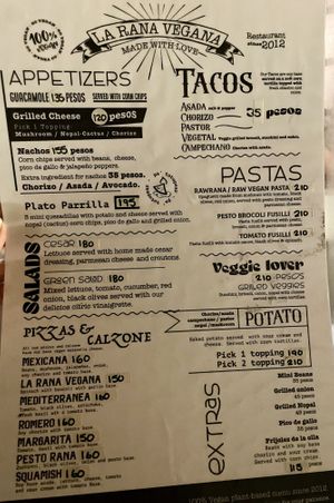 Full menu!  at La Rana Vegana in Cabo San Lucas
