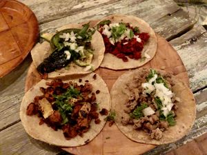 Each type of taco at La Rana Vegana in Cabo San Lucas