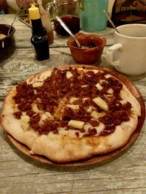 Pastor BBQ Pizza at La Rana Vegana in Cabo San Lucas