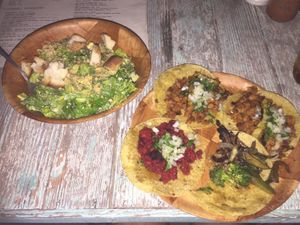 Caesar salad and tacos at La Rana Vegana in Cabo San Lucas