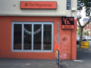 Outside the restaurant  at Om Vegetarian - Spencer St in West Melbourne