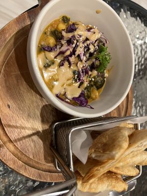 Massaman curry with chickpeas and sweet potato with fried roti  at Veganerie - Siam Paragon in Bangkok