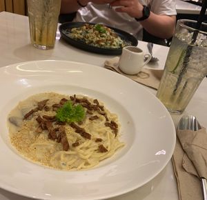 Carbonara 👍 #Veganuary at Veganerie - Siam Paragon in Bangkok