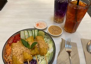 Tofu Satay
Thai Iced Tea
Butterfly Pea Lemonade at Veganerie - Siam Paragon in Bangkok