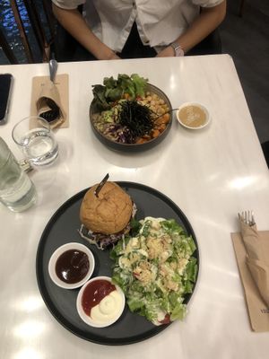 Bowl and Pulled Pork Burger  at Veganerie - Siam Paragon in Bangkok