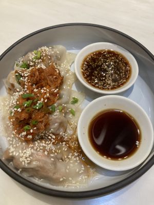 Kimchi dumpling and dipping sauce   at Veganerie - Siam Paragon in Bangkok