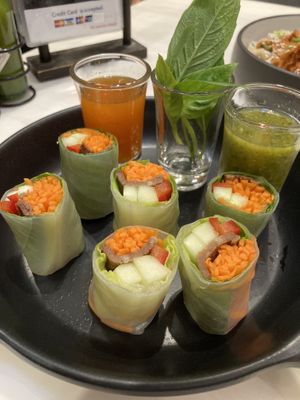 Spring roll and dipping sauce   at Veganerie - Siam Paragon in Bangkok