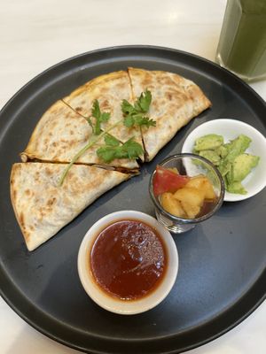 Quesadilla and green smoothie   at Veganerie - Siam Paragon in Bangkok