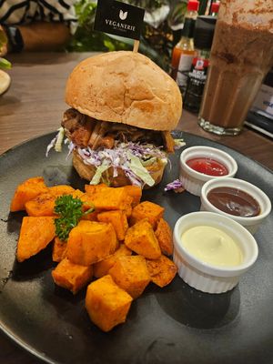 Pork Pull Burger ~ 11/1/24 at Veganerie - Siam Paragon in Bangkok