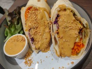 Tofu satay wrap 👍🏽 at Veganerie - Siam Paragon in Bangkok