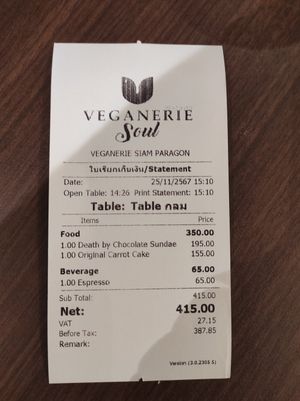 The bill at Veganerie - Siam Paragon in Bangkok