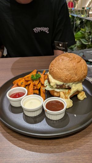Beyond meat burger at Veganerie - Siam Paragon in Bangkok