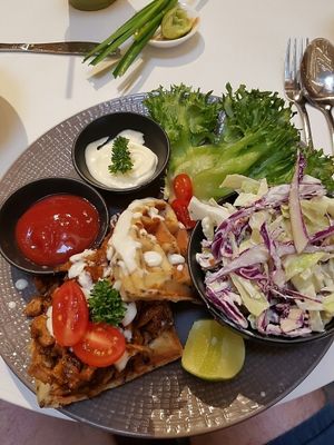 BBQ pulled mushroom waffles at Veganerie - Siam Paragon in Bangkok