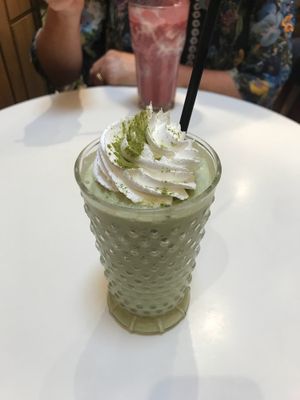 Matcha smoothie with coconut whipped cream at Veganerie - Siam Paragon in Bangkok