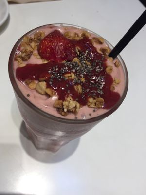 Strawberry and peanut butter smoothie  at Veganerie - Siam Paragon in Bangkok