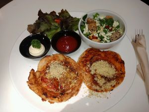 pizzas with cesar salad at Veganerie - Siam Paragon in Bangkok