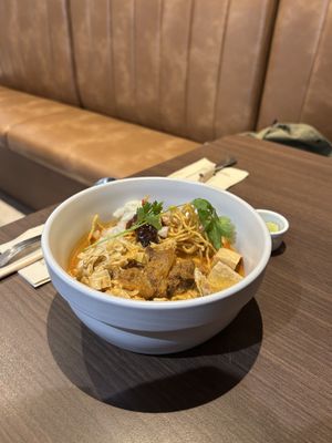 Khao soi with tofu noodles  at Veganerie - Ratchathewi in Bangkok