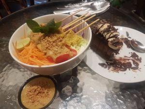 Mmm...Buddha bowl. (Amazing  chocolate tarte in the background) at Veganerie - Siam Paragon in Bangkok
