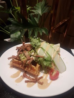 Avacado waffles - waffles were light and delicious. at Veganerie - Siam Paragon in Bangkok