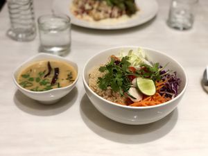 Tom yam bowl with hot & sour soup - AMAZING!!!! at Veganerie - Siam Paragon in Bangkok