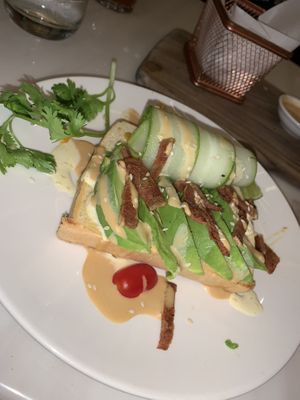 avocado toast with vegan bacon at Veganerie - Siam Paragon in Bangkok