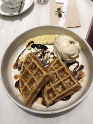 Waffles with ice cream  at Veganerie - Siam Paragon in Bangkok