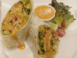 The sauce was so creamy and nice crispy wraps with tofu bacon at Veganerie - Siam Paragon in Bangkok
