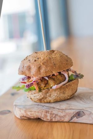 Max's Bean Burger at The Hidden Olive in Plymouth