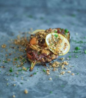 Stuffed Aubergine with caramalised onions and tomatoes at The Hidden Olive in Plymouth