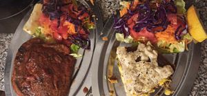 Bifes a la BBQ y tortilla rellena como menú del dia at Veg & Soul in Mar Del Plata