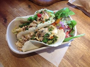 Jackfruit & grilled spring veg soft taco... at Zens Kitchen Food Truck in Murchison