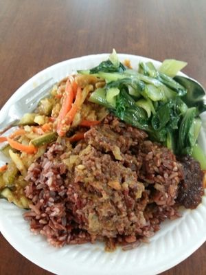 Brown rice with green veg, a-char & curry veg at Su Yuan Vegetarian 素缘 - Paya Lebar in East Singapore