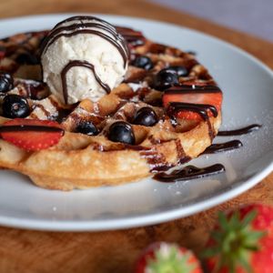 Vegan Waffles and Ice cream at Ahimsa The Vegan Cafe in North West London