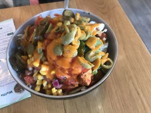 Tasty health bowl. at Ahimsa The Vegan Cafe in North West London