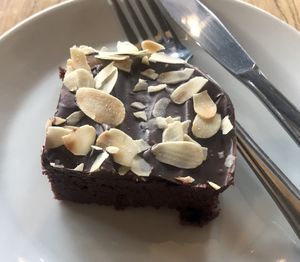 Almond chocolate brownie. Amazing!!! at Ahimsa The Vegan Cafe in North West London